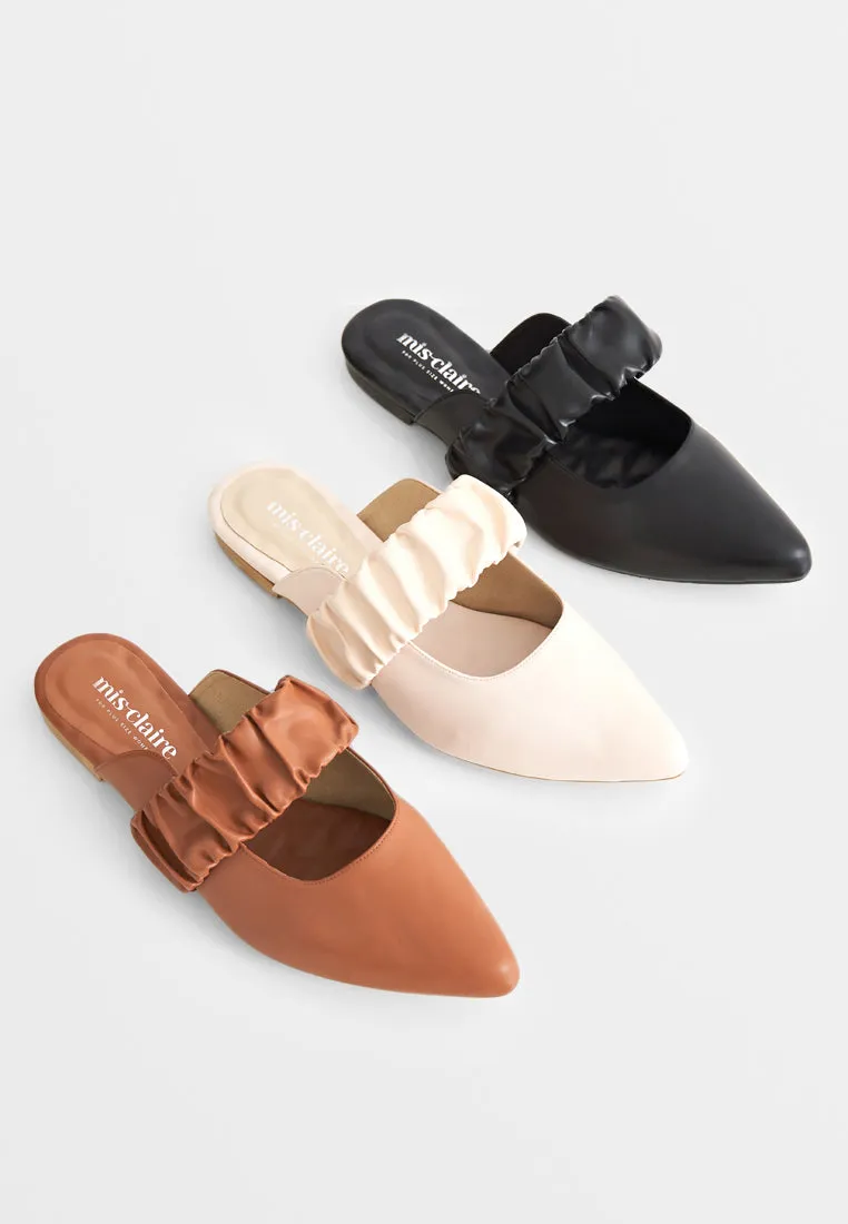 Trini Ruched Strap Pointed Slip On Flats