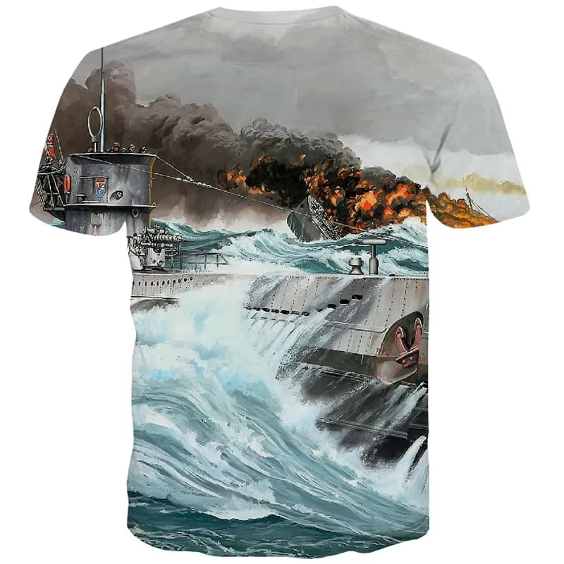 War T shirts Men Military Shirt Print Waves Tshirts Cool Flame T shirts Funny