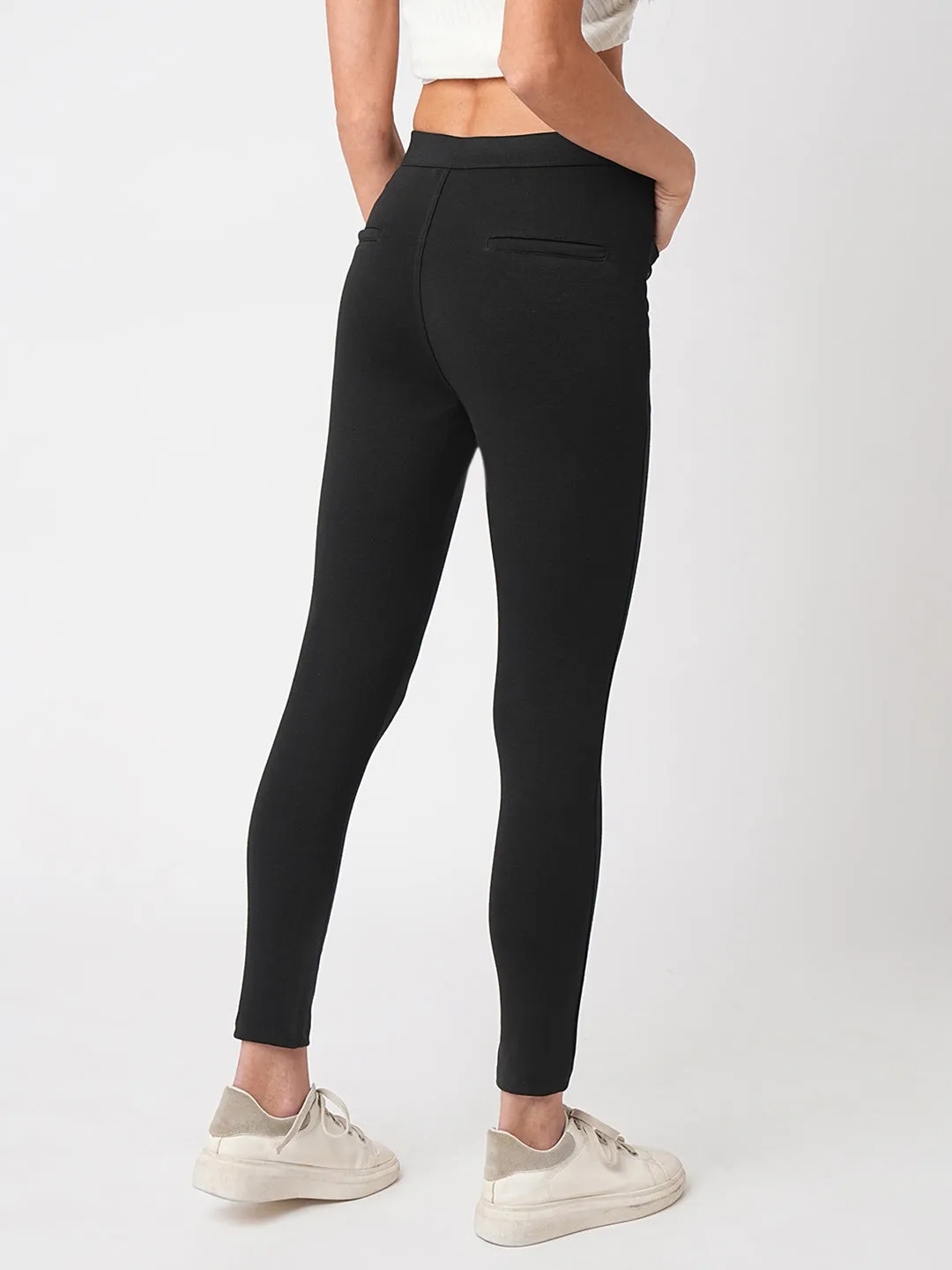 Women Black High-Rise Skinny Treggings