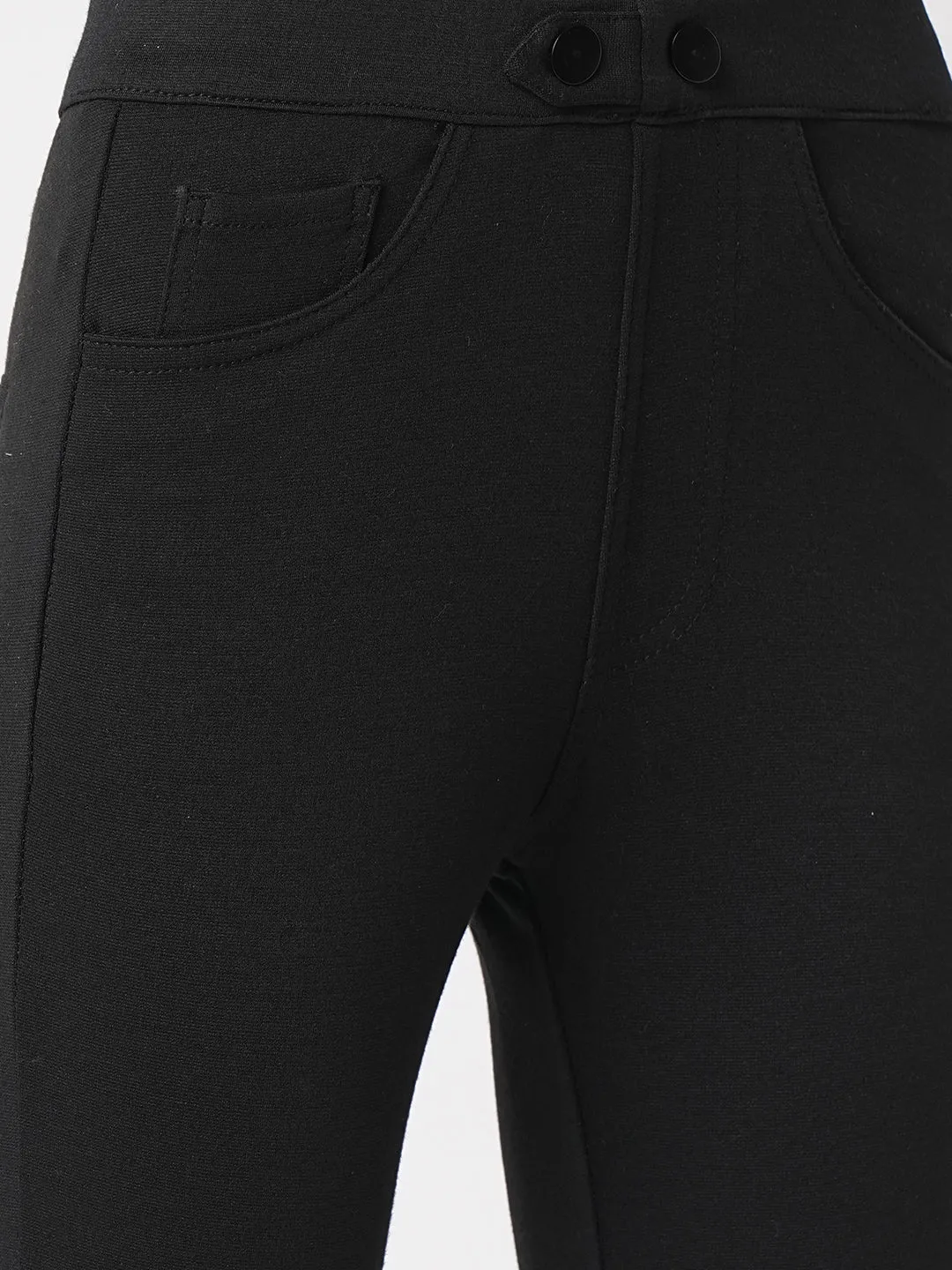 Women Black High-Rise Skinny Treggings