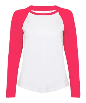 Womens long sleeve baseball t-shirt | White/Hot Pink