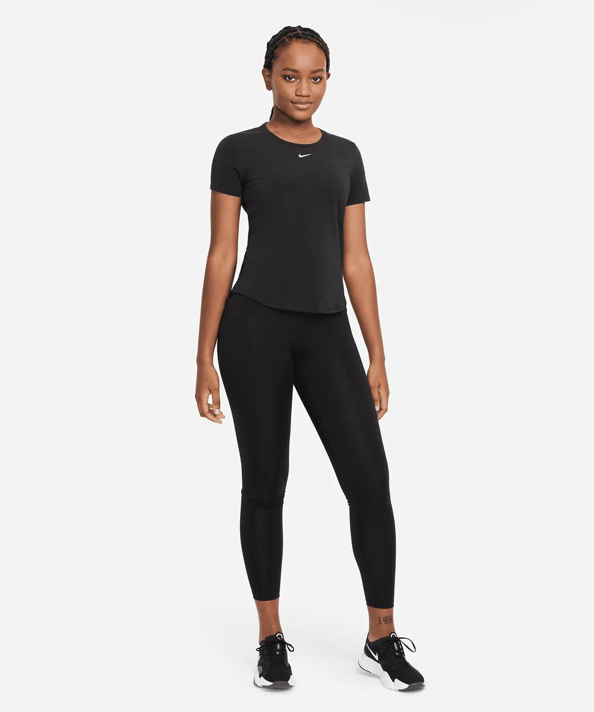 Womens Nike One Luxe Dri-FIT short sleeve standard fit top | Black/Reflective Silver